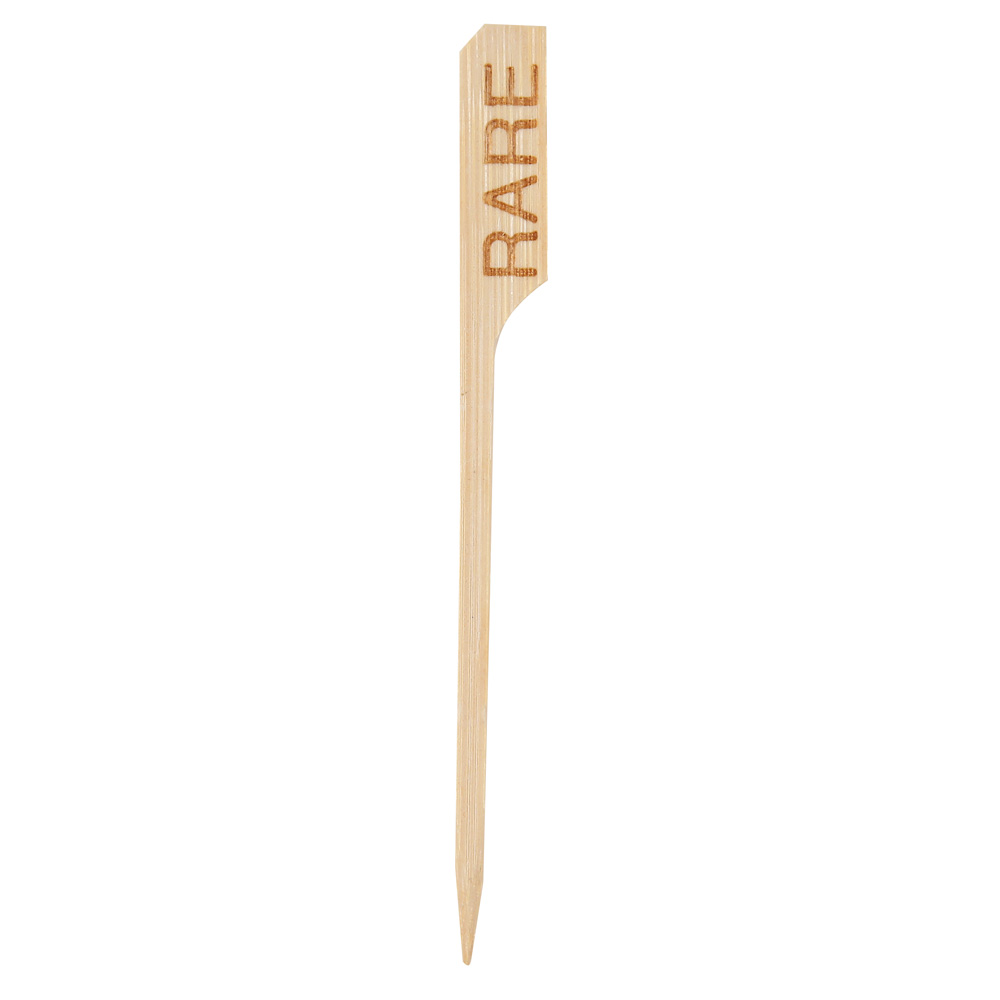 Steakmarker made of bamboo with the cooking stage rare