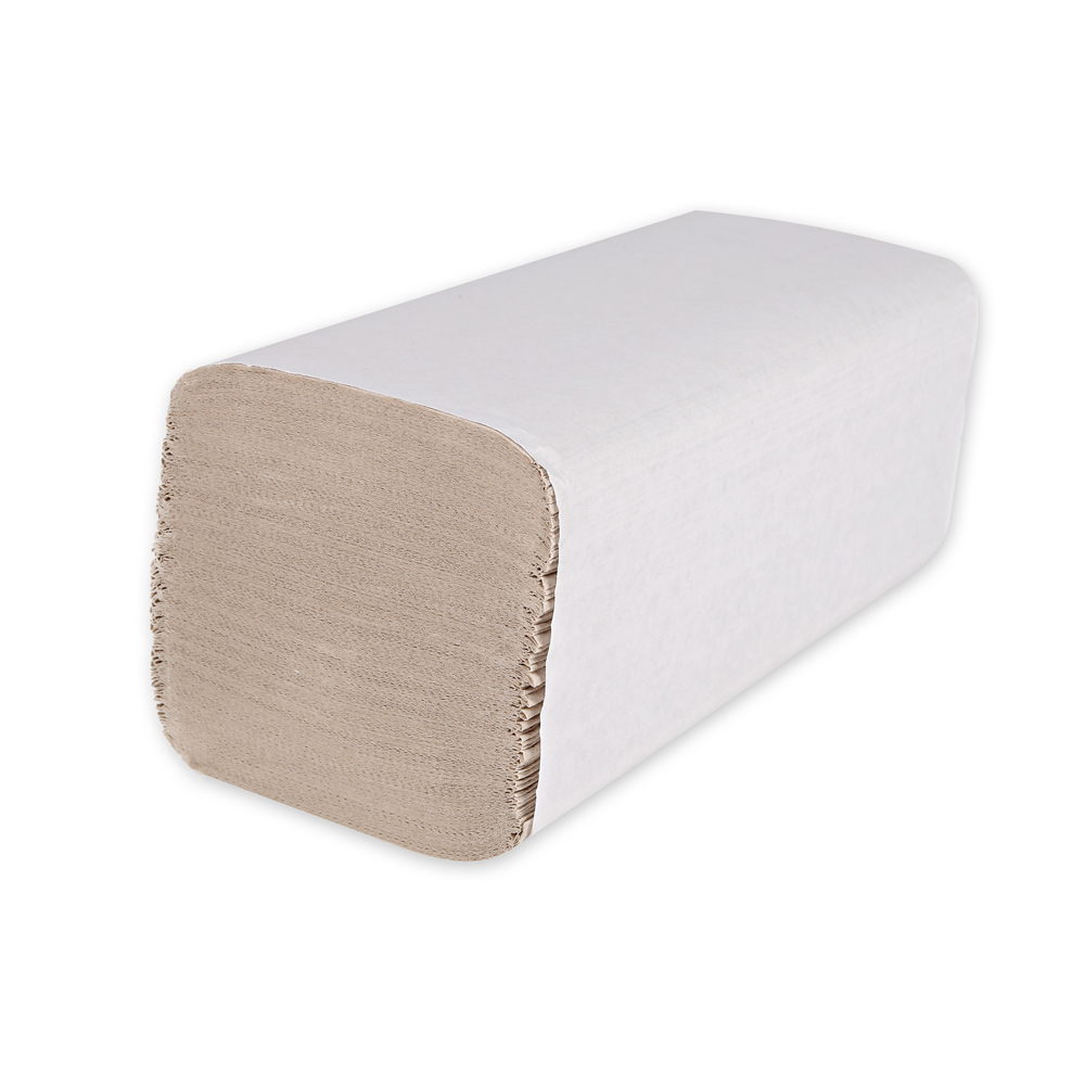 Organic paper hand towels, 2-ply made of recycled paper, V-fold, angled view