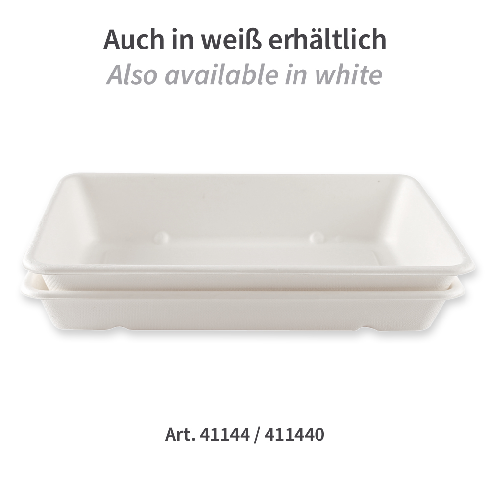 Organic trays Classico, rectangular made of bagasse in white