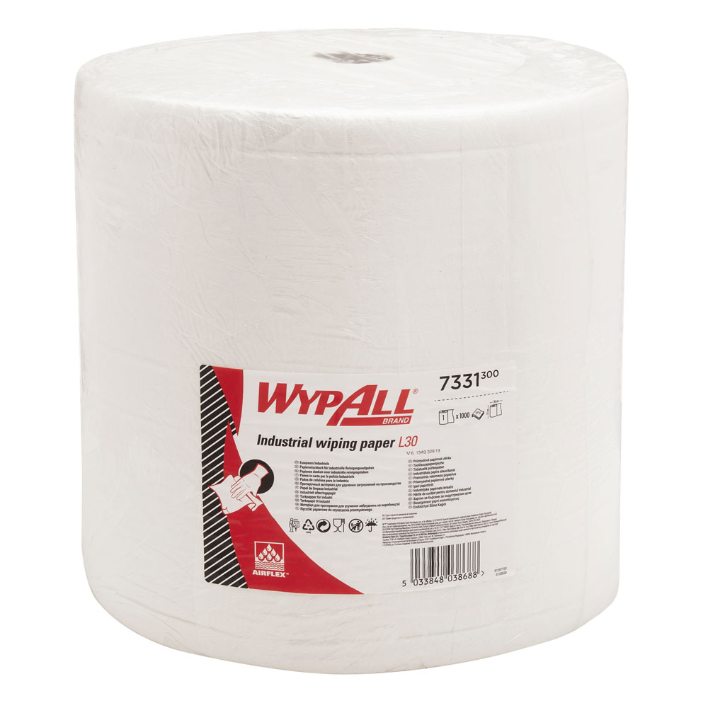 WypAll® L30 Papierwischtücher, 3-lagig, extra breit & lang auf der Rolle von der Vorderseite