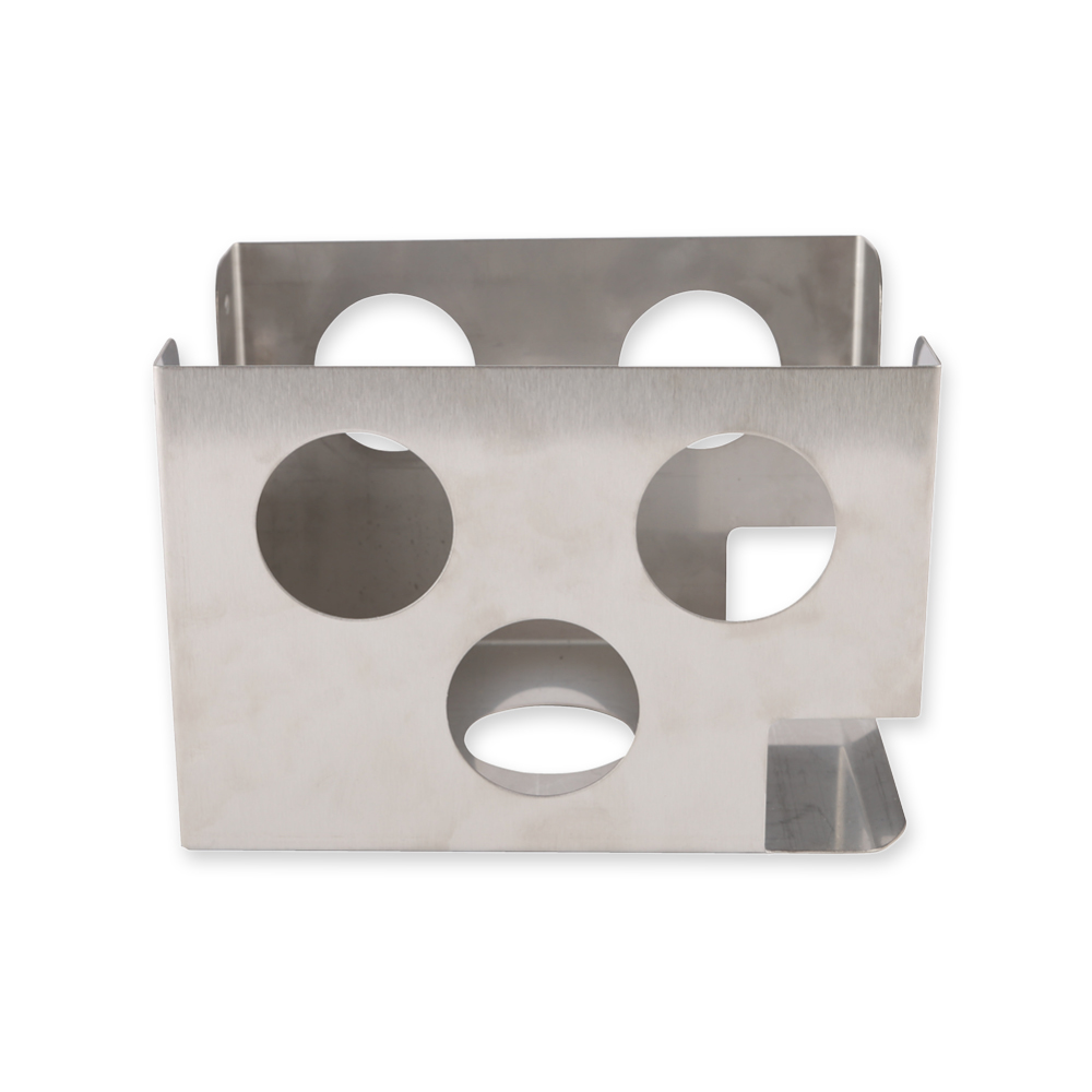 Wall holder for canisters made of stainless steel, side view