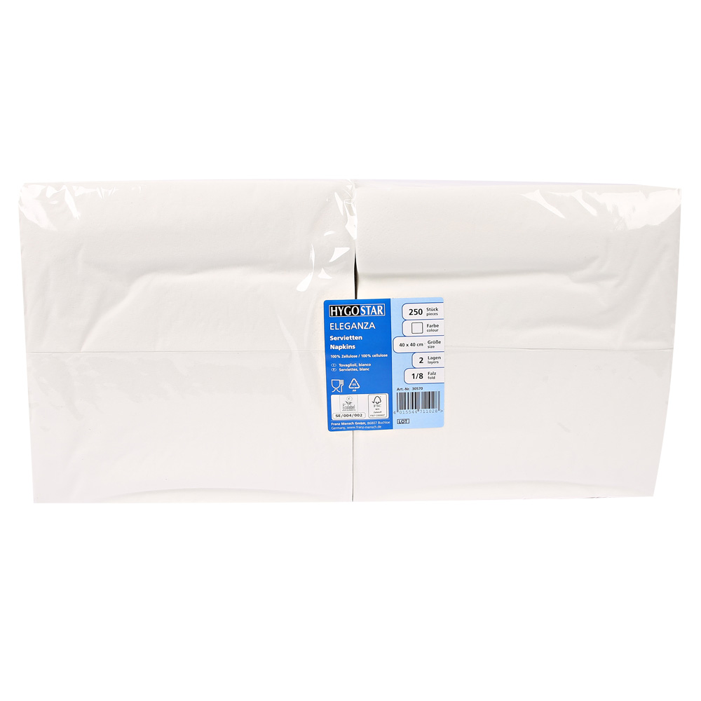 Servietten "Eleganza" 40 x 40 cm 1/8-Falz | 2-lagig, FSC®-zertifiziert Servietten "Eleganza" 40 x 40 cm 1/8-Falz | 2-lagig, FSC®-zertifiziert