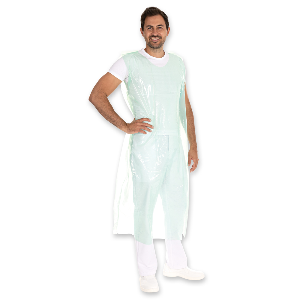 Full body aprons approx. 30 my LDPE in the front view in green