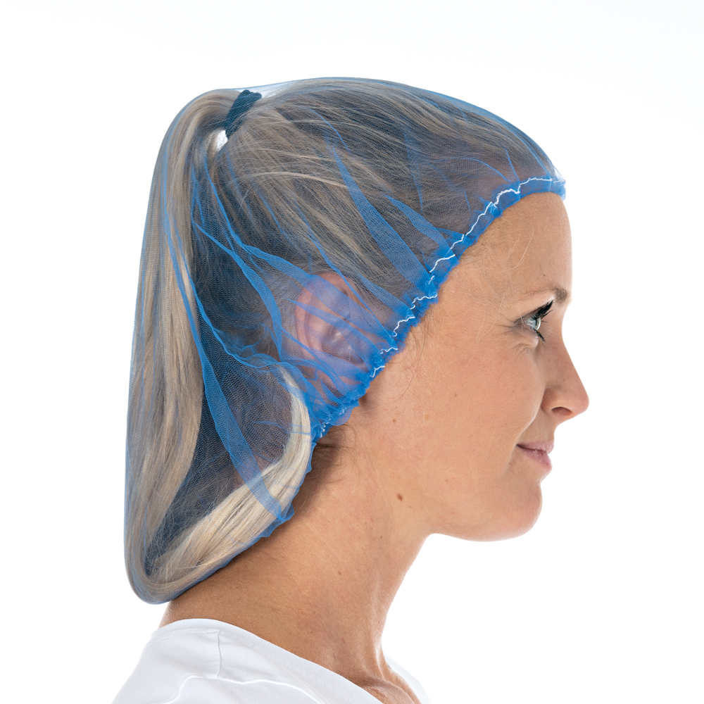 Bouffant caps Micromesh Soft made of nylon in blue in the side view