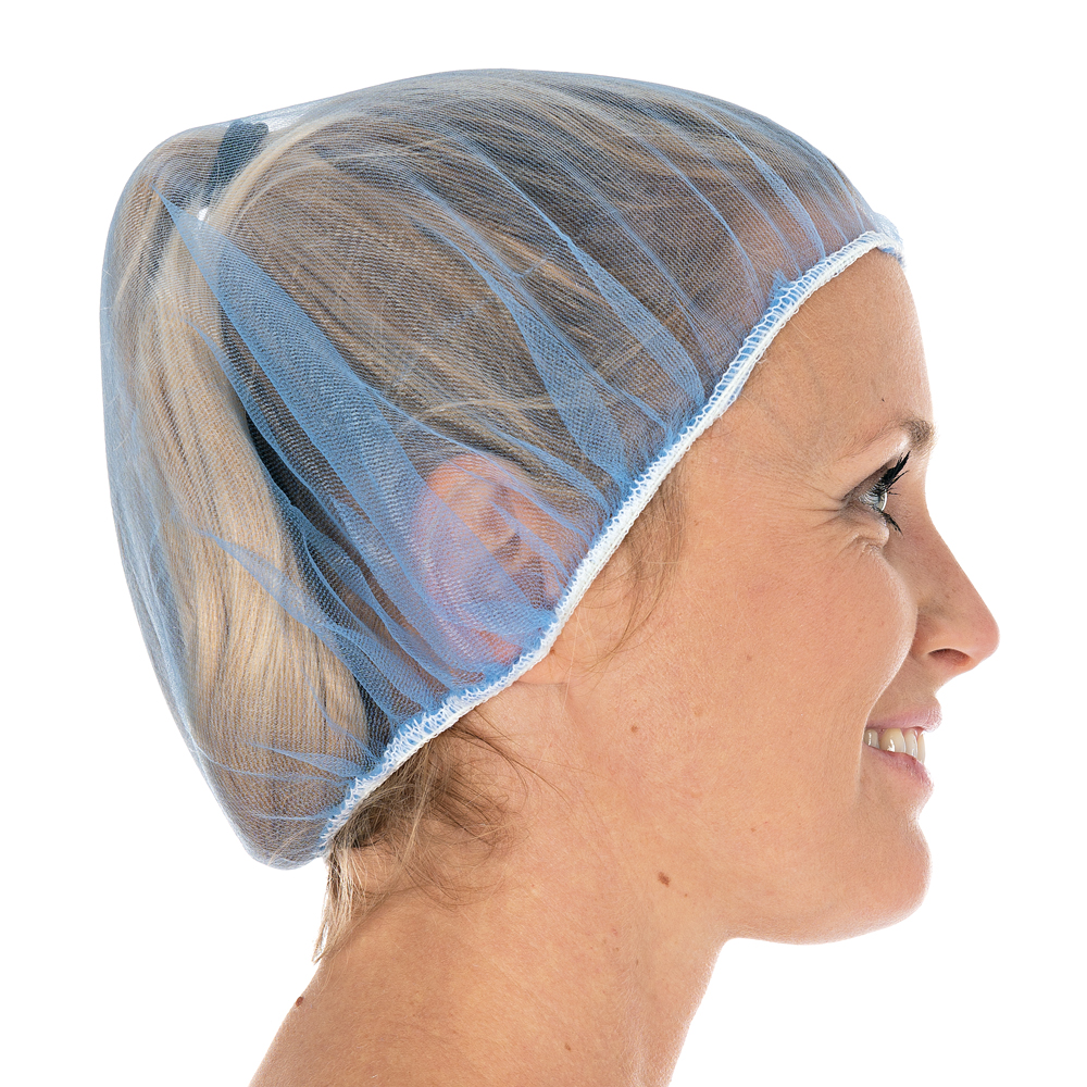 Bouffant caps Micromesh made of nylon in blue in the side view