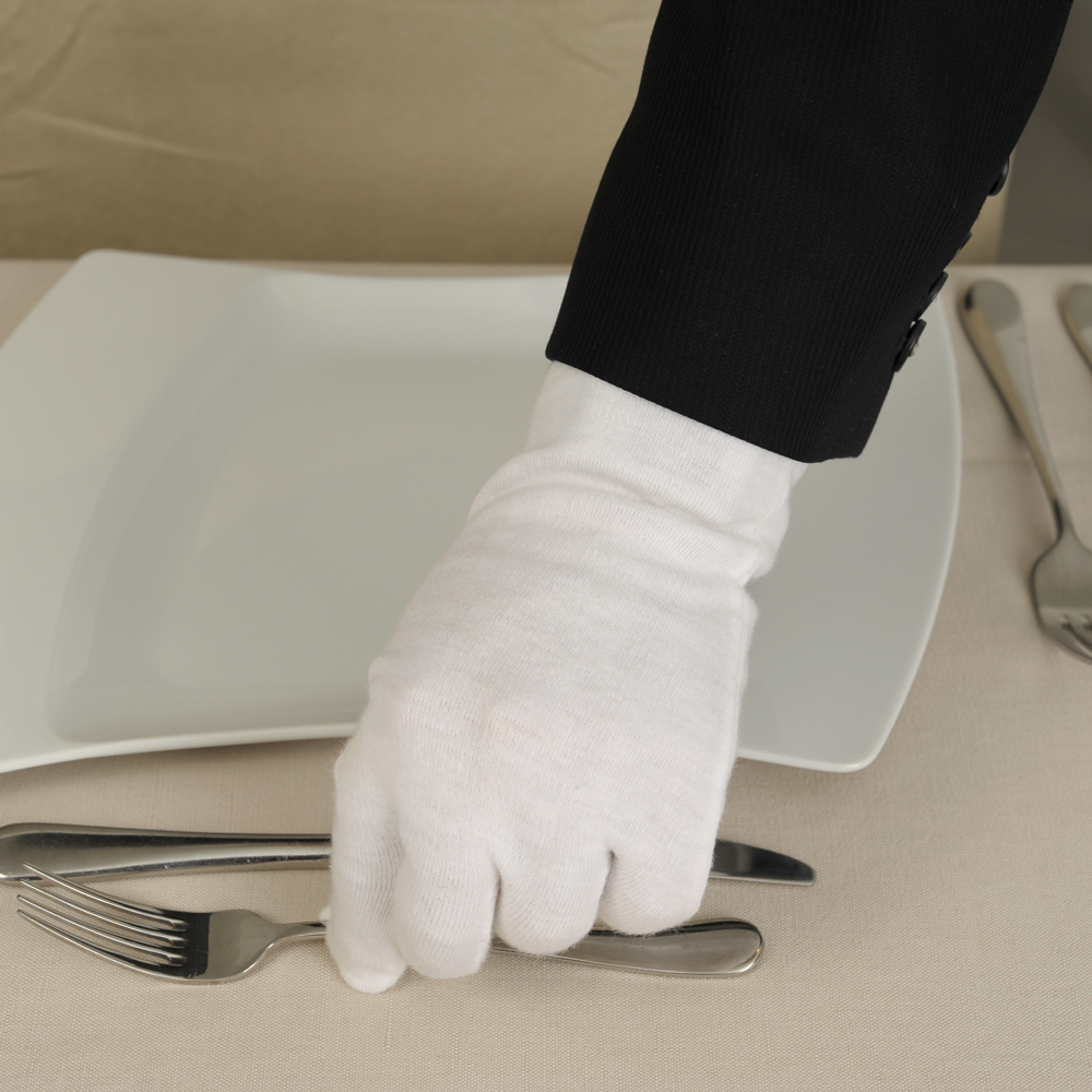 Cotton gloves Blanc packed in pairs for tableware setting