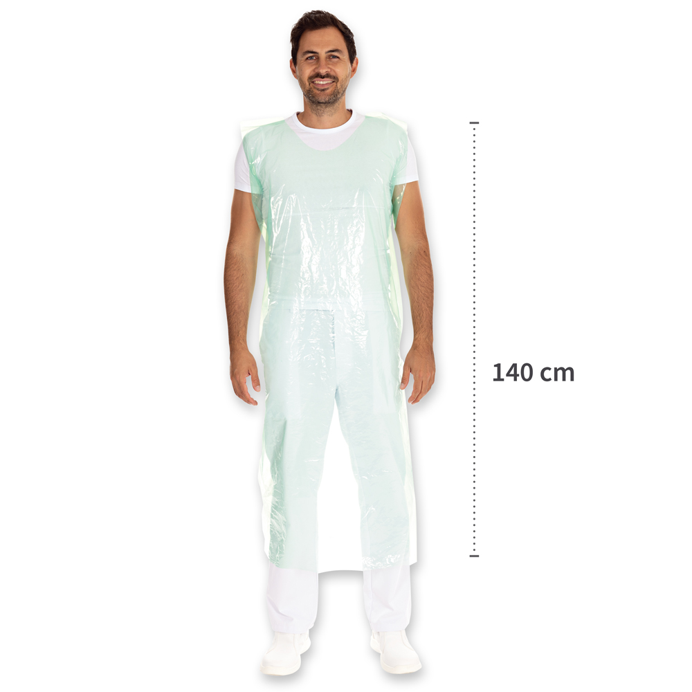 Full body aprons approx. 30 my from LDPE the dimension in green