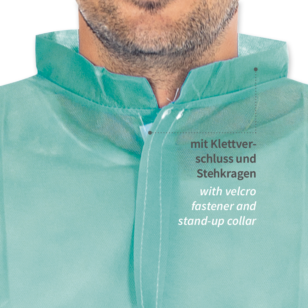 Visitor gowns with velcro made of PP in green with collar