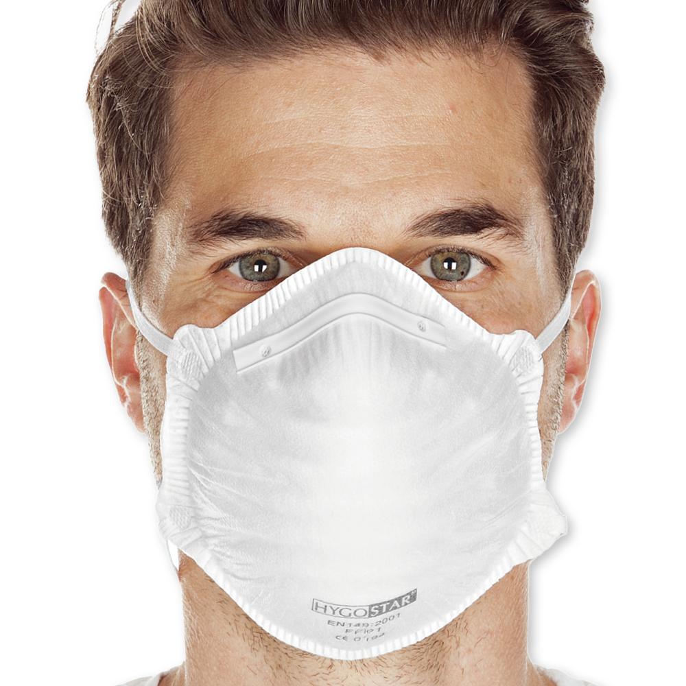 Atemschutzmasken FFP1 NR vorgeformt aus PP in weiß in der Frontansicht
