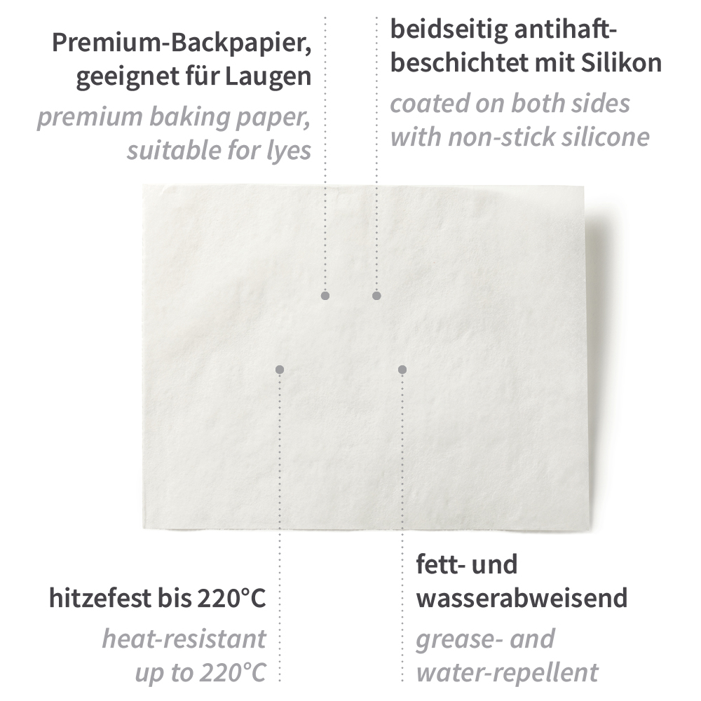 Backpapier, Bogen | Silikon-Beschichtung, Eigenschaften Backpapier, Bogen mit Silikon-Beschichtung mit den Eigenschaften