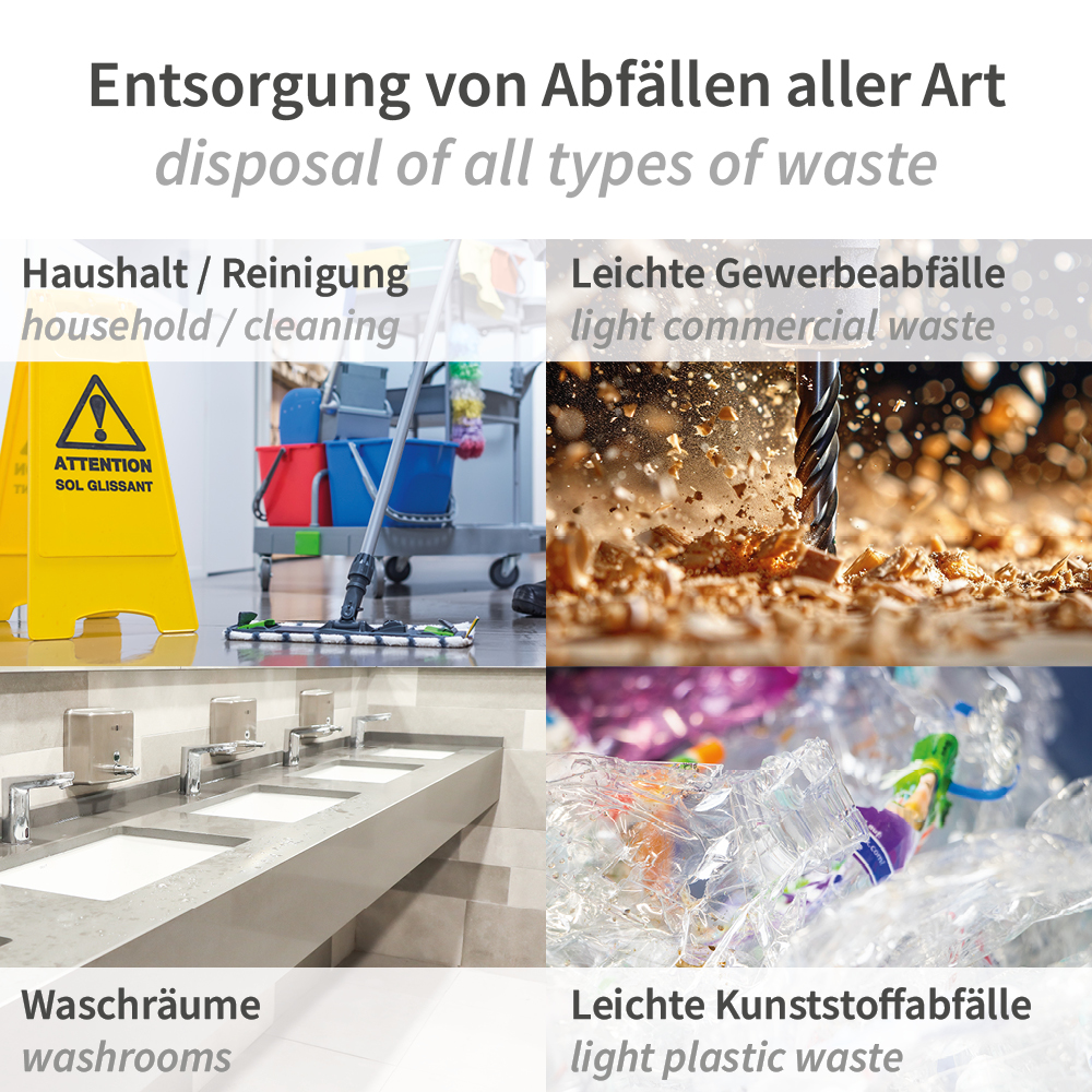 Müllsäcke Premium, 120 l | HDPE, Rolle, Einsatzmöglichkeiten Müllsäcke Premium 120 l als HDPE Rolle in den Einsatzmöglichkeiten
