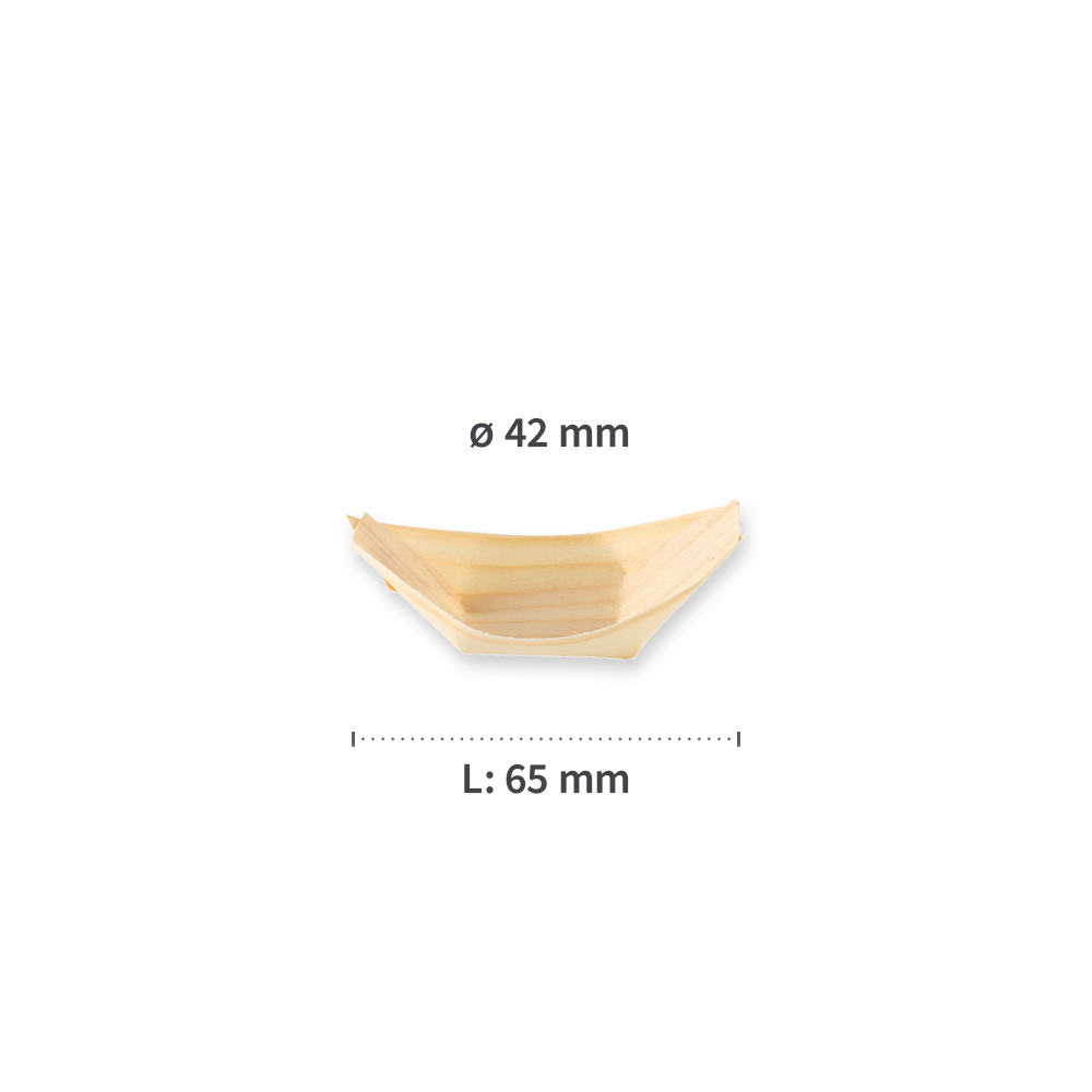 Biodegradable food boat made of pine wood, dimensions