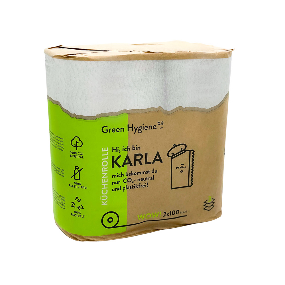 Green Hygiene® kitchen roll KARLA, 3-ply made of recycled paper, FSC®-recycled, packaging