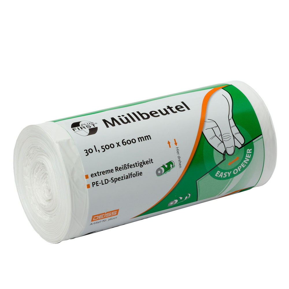 DEISS FIRST PLUS® Müllbeutel 30 l | LDPE, Rolle in der Schrägansicht