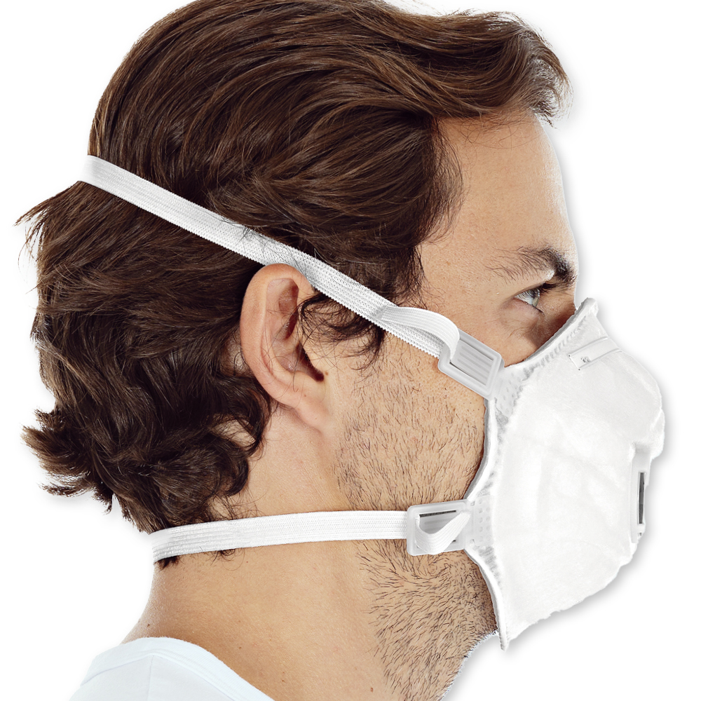 Atemschutzmasken FFP3 NR D mit Ventil, vorgeformt aus PP in der Seitenansicht