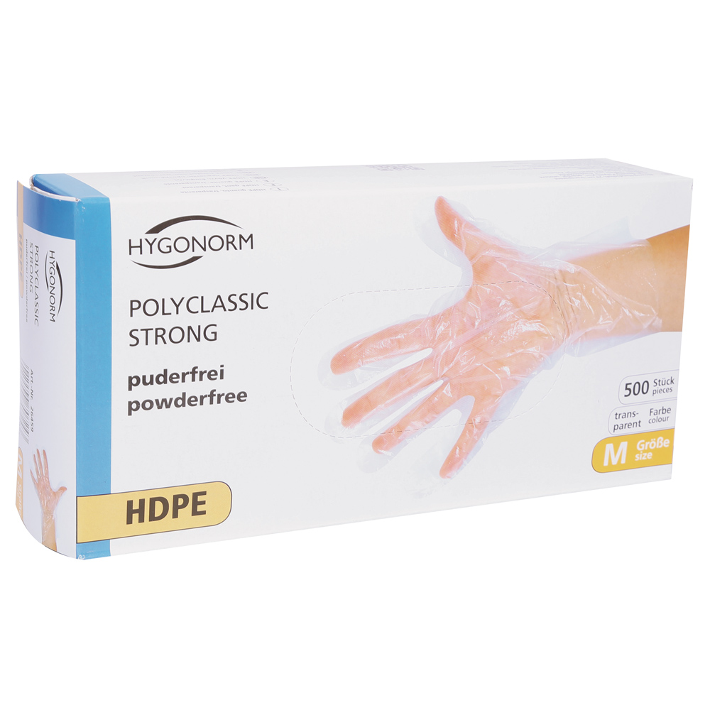 HDPE gloves Polyclassic Strong in transparent in the dispenser box