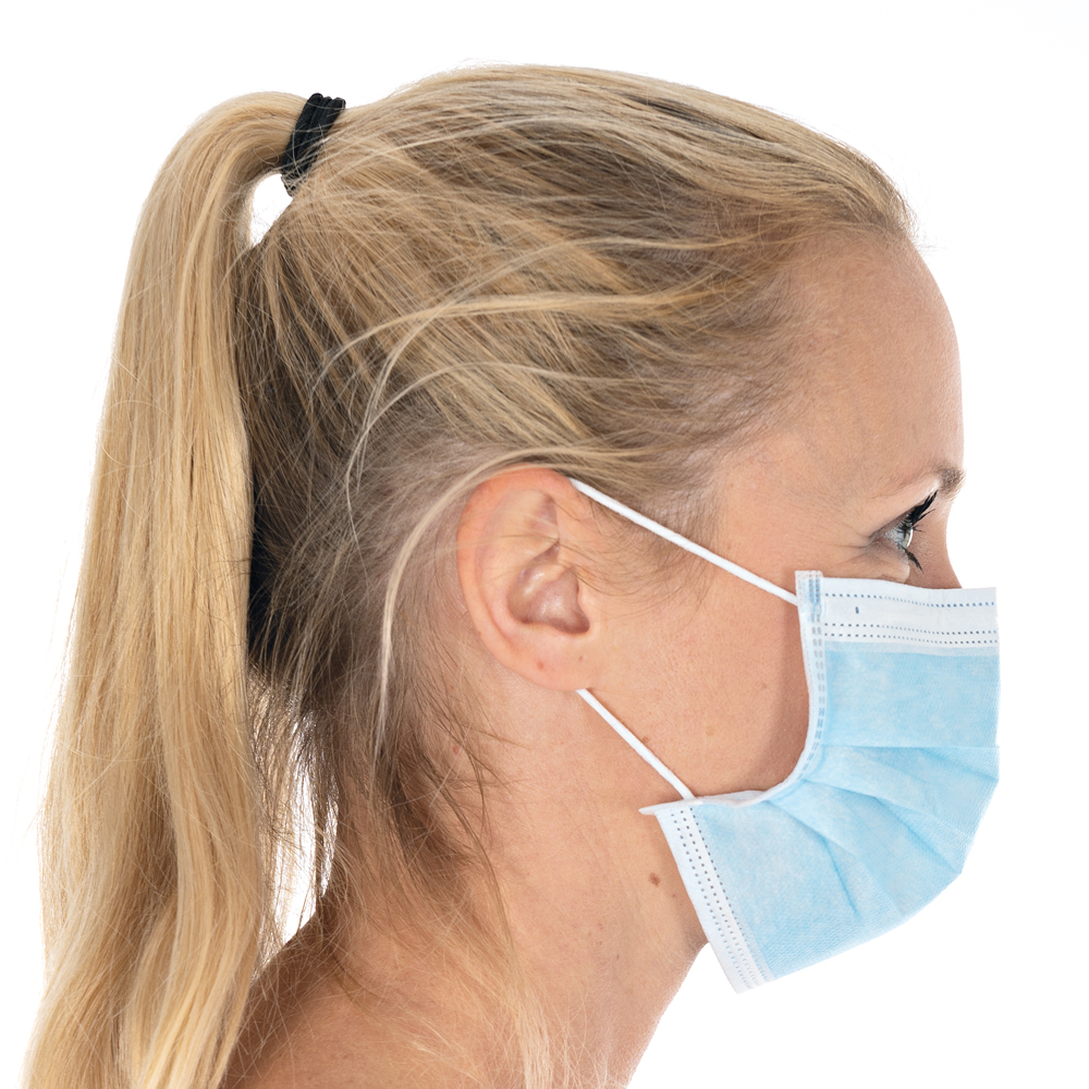 Face masks Civil Use, 3-ply made of PP in blue in the side view