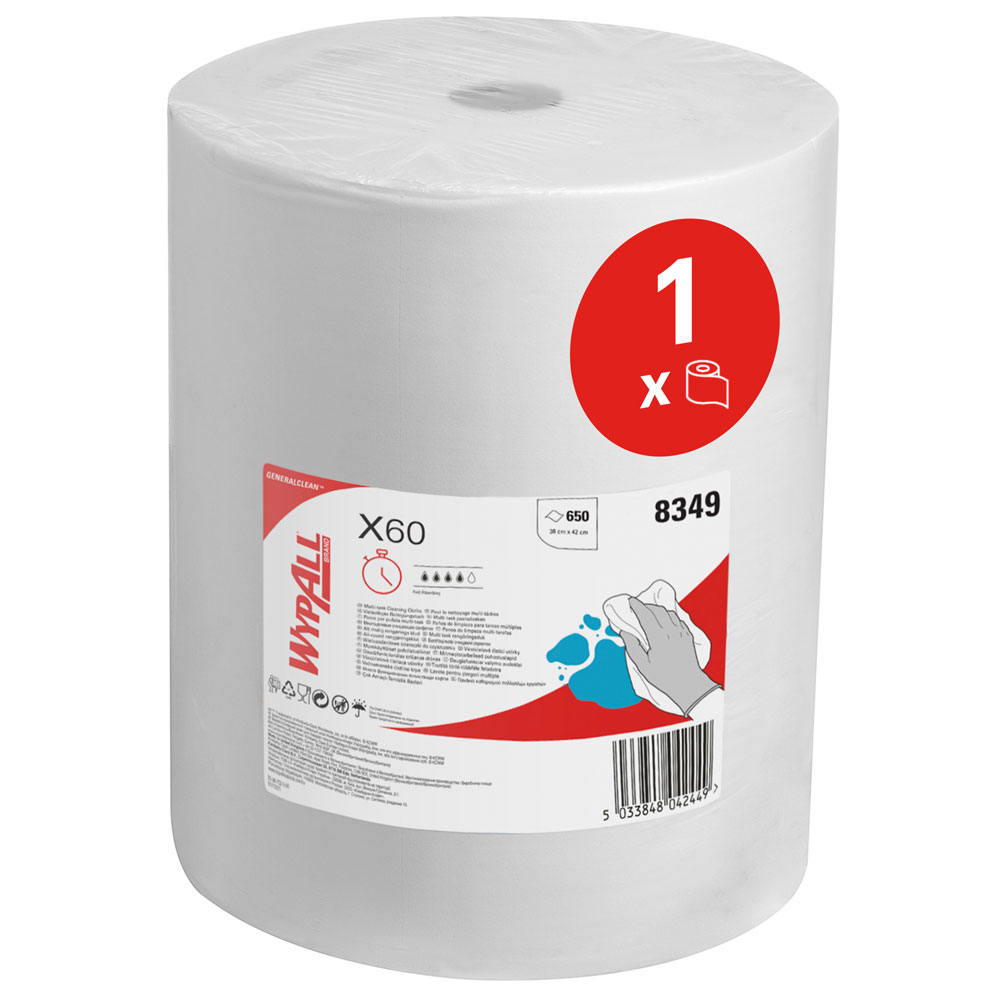 WypAll® X60 General Clean™ cleaning cloths, 1-ply on the roll from the frontside