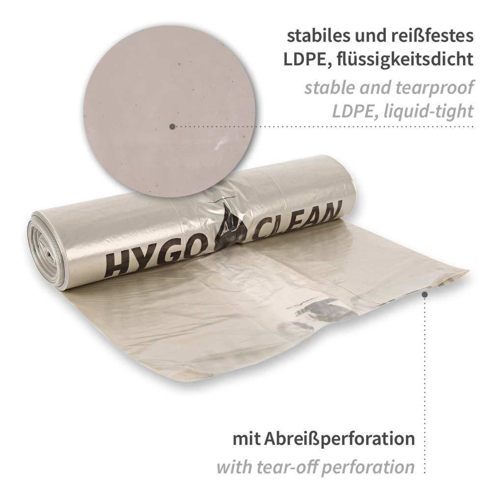 Waste bags Light, 240 l | LDPE, roll, transparent, explanation Waste bags Light, 240 l made of LDPE on roll in transparent with explanation