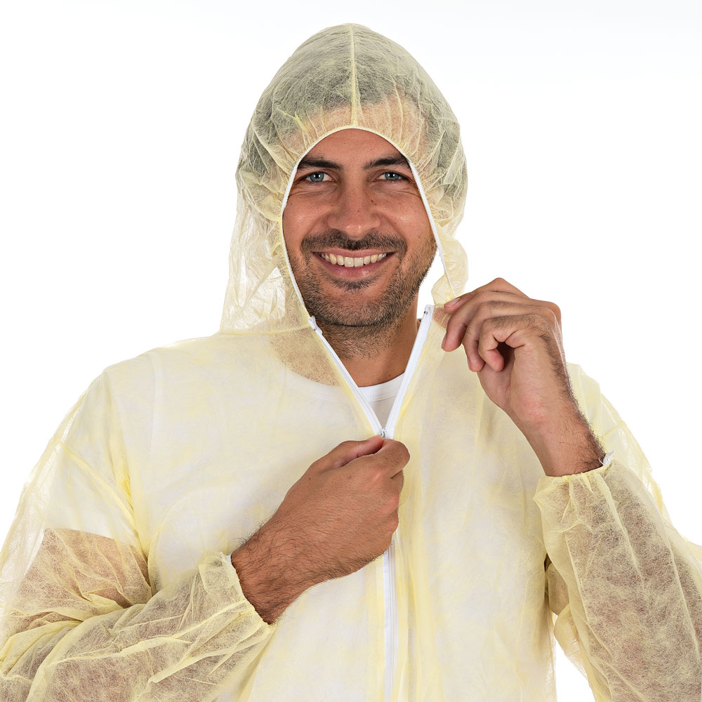 Coveralls Light with hood made of PP in yellow