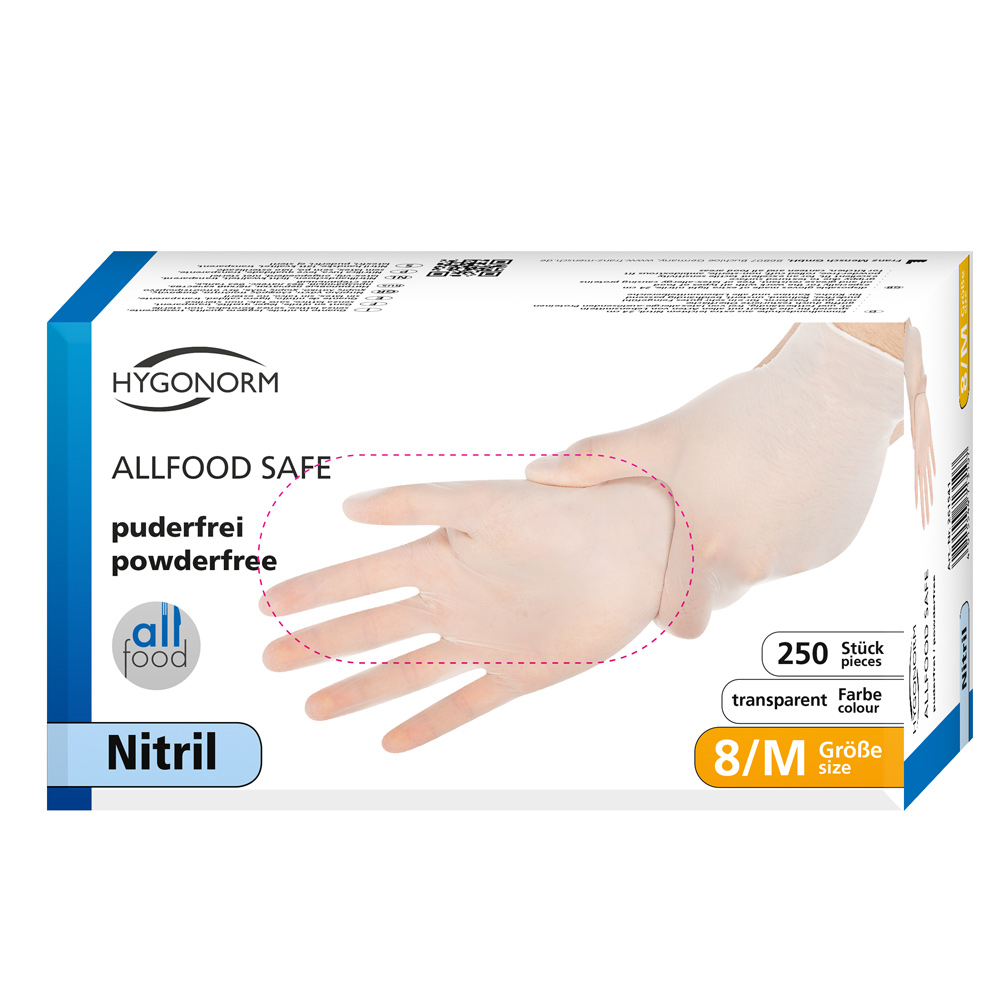Nitrile gloves Allfood Safe powder-free in transparent in the dispenser box