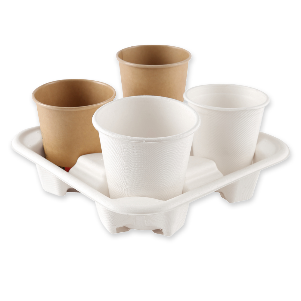 Organic cup holder Quattro made of bagasse, with cups