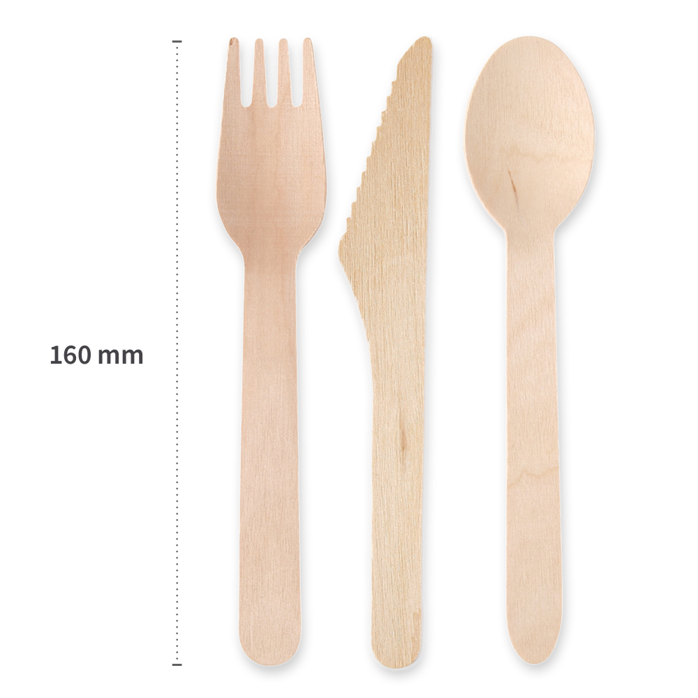 Biodegradable cutlery set "Triple" made of birch wood, FSC®-certified, length
