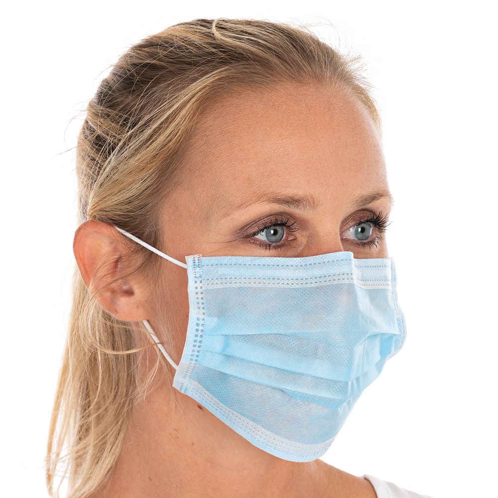 Mundschutz Civil Use, 2-lagig | PP, blau, schräge Ansicht Mundschutz Civil Use, 2-lagig aus PP in blau in der schrägen Ansicht