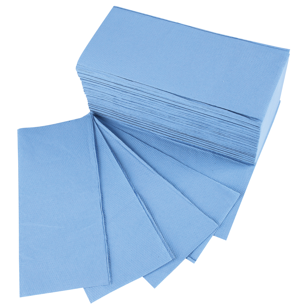 Papierhandtücher, 2-lagig aus Recyclingpapier mit V/ZZ-Falzung in blau