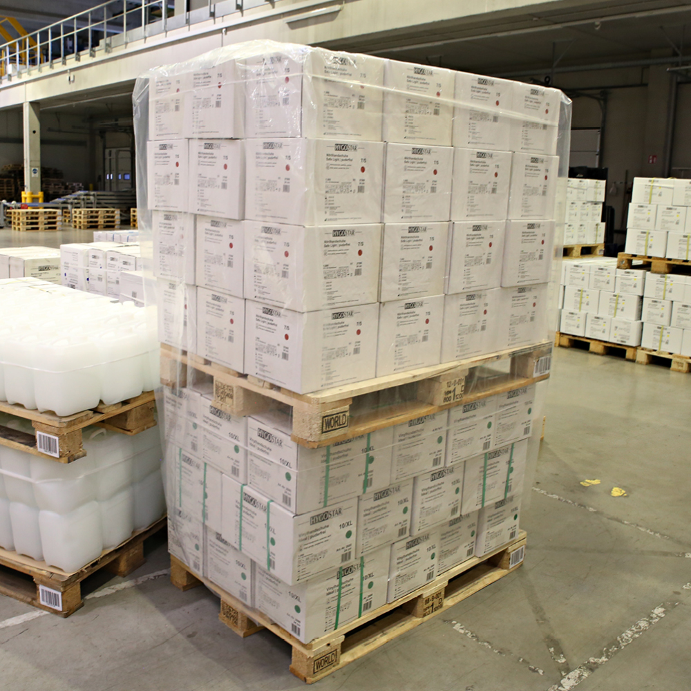 Palettenhauben ~50my | LDPE, transparent, Einsatzbeispiel Palettenhauben ~50my aus LDPE in transparent im Einsatzbeispiel
