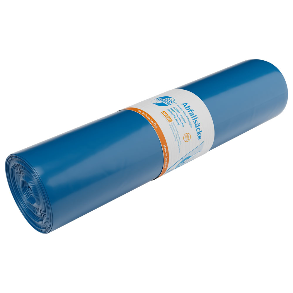 DEISS PREMIUM PLUS ® Abfallsäcke 120 l "Meistverkaufte" | Recycling-LDPE, Rolle in der Schrägansicht