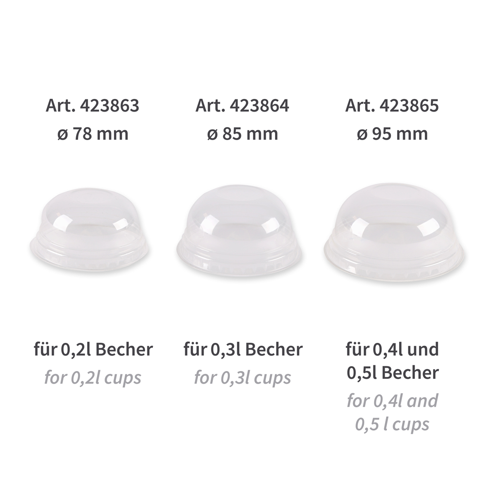 Lids for cold beverages cups made of PLA with different sizes