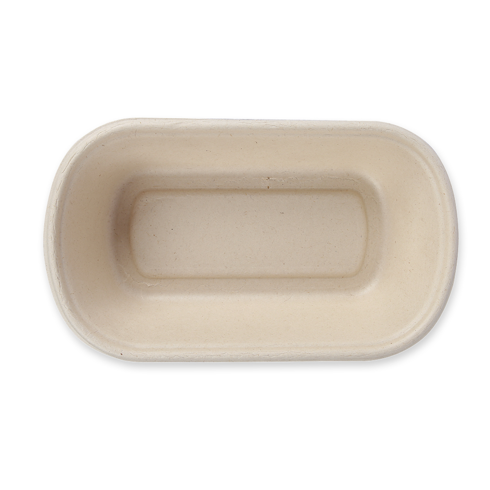 Organic snack trays, oval made of bagasse, top view
