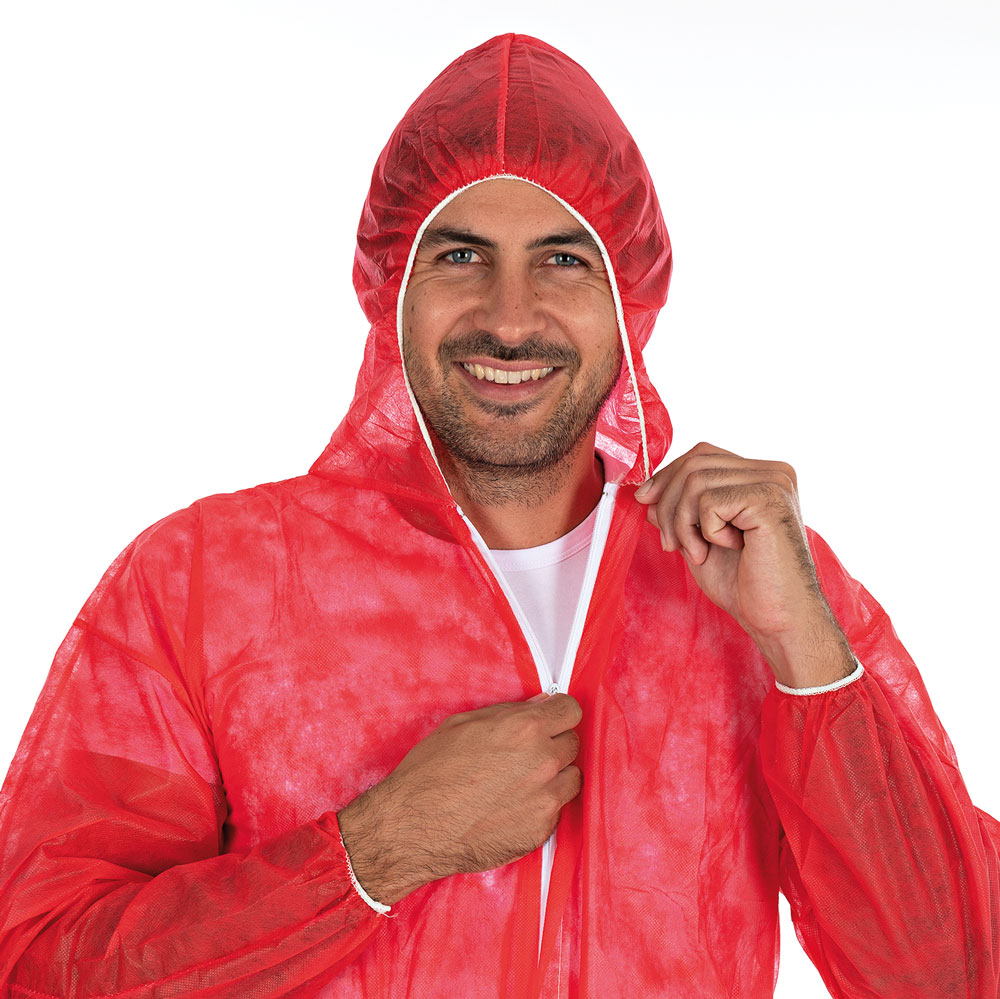 Coveralls Light with hood made of PP in red