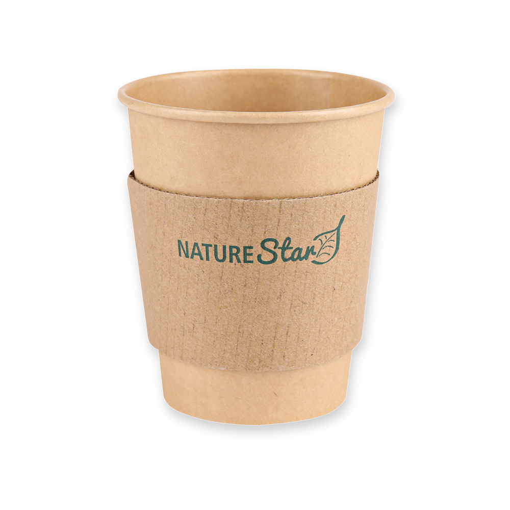 Cup sleeve made of cardboard at a cup