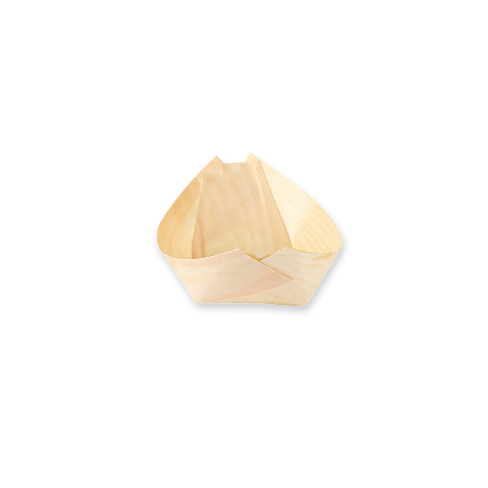 Bio Holzschiffchen | Pinienholz, Frontansicht Bio Holzschiffchen aus Pinienholz, Frontansicht