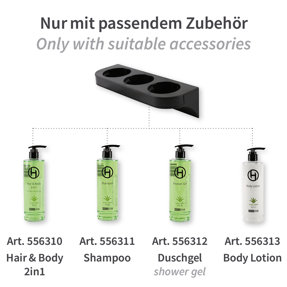 Wandhalterung für Pumpspender, 3-fach | Kunststoff, Zubehör Wandhalterung für Pumpspender, 3-fach, aus Kunststoff mit Zubehör