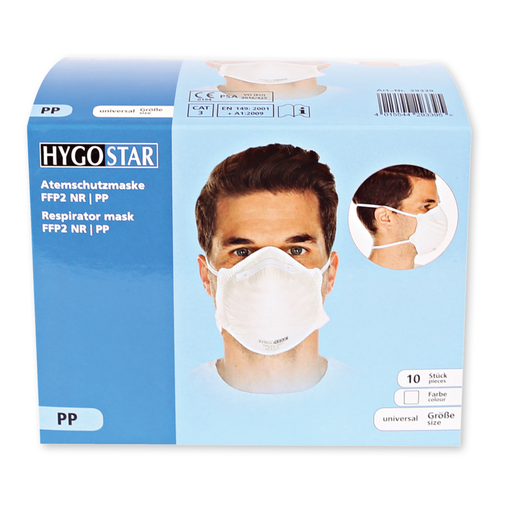 Atemschutzmasken FFP2 NR, vorgeformt aus PP in der Verpackung