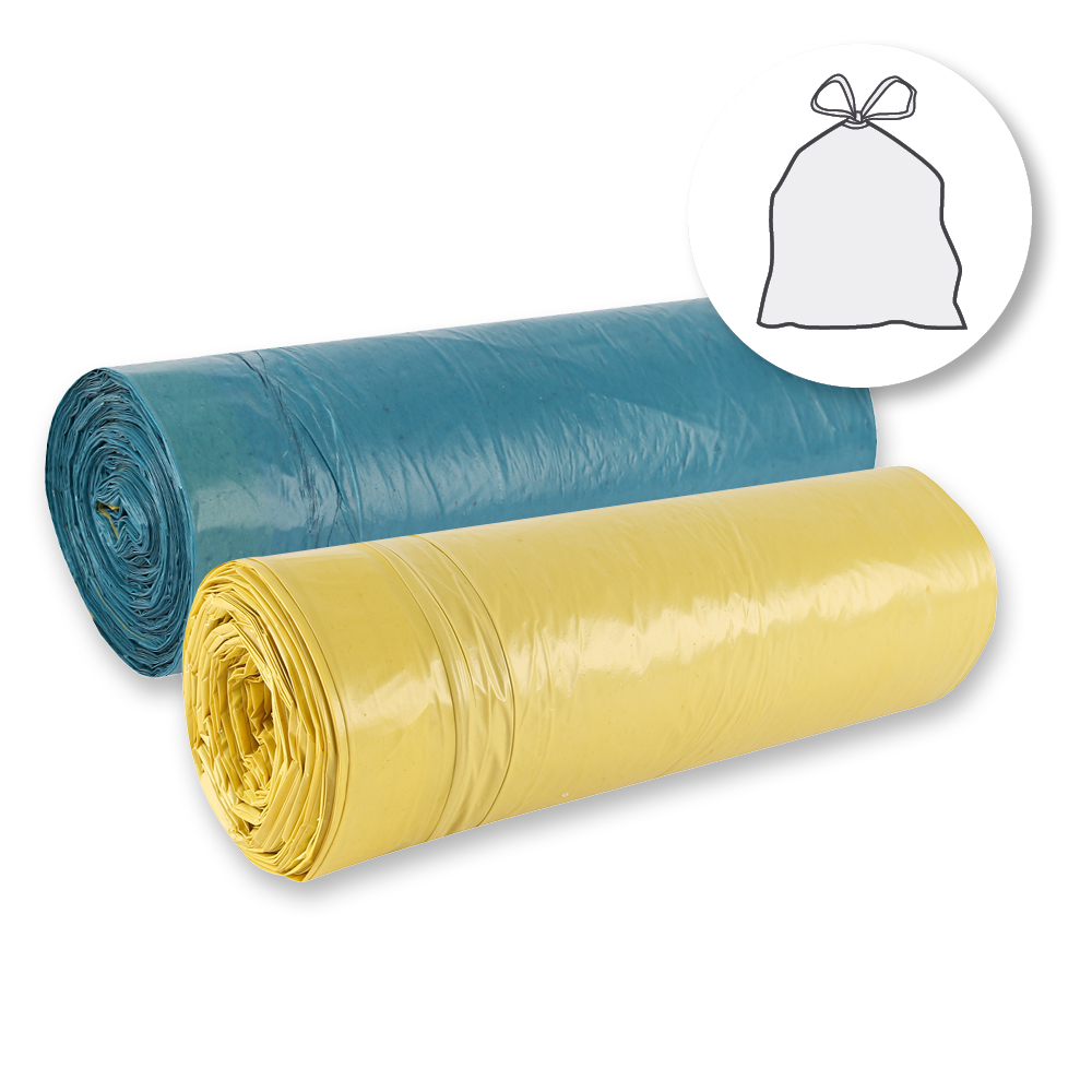 Waste bags with drawstring, 120 l made of LDPE on roll with both colours