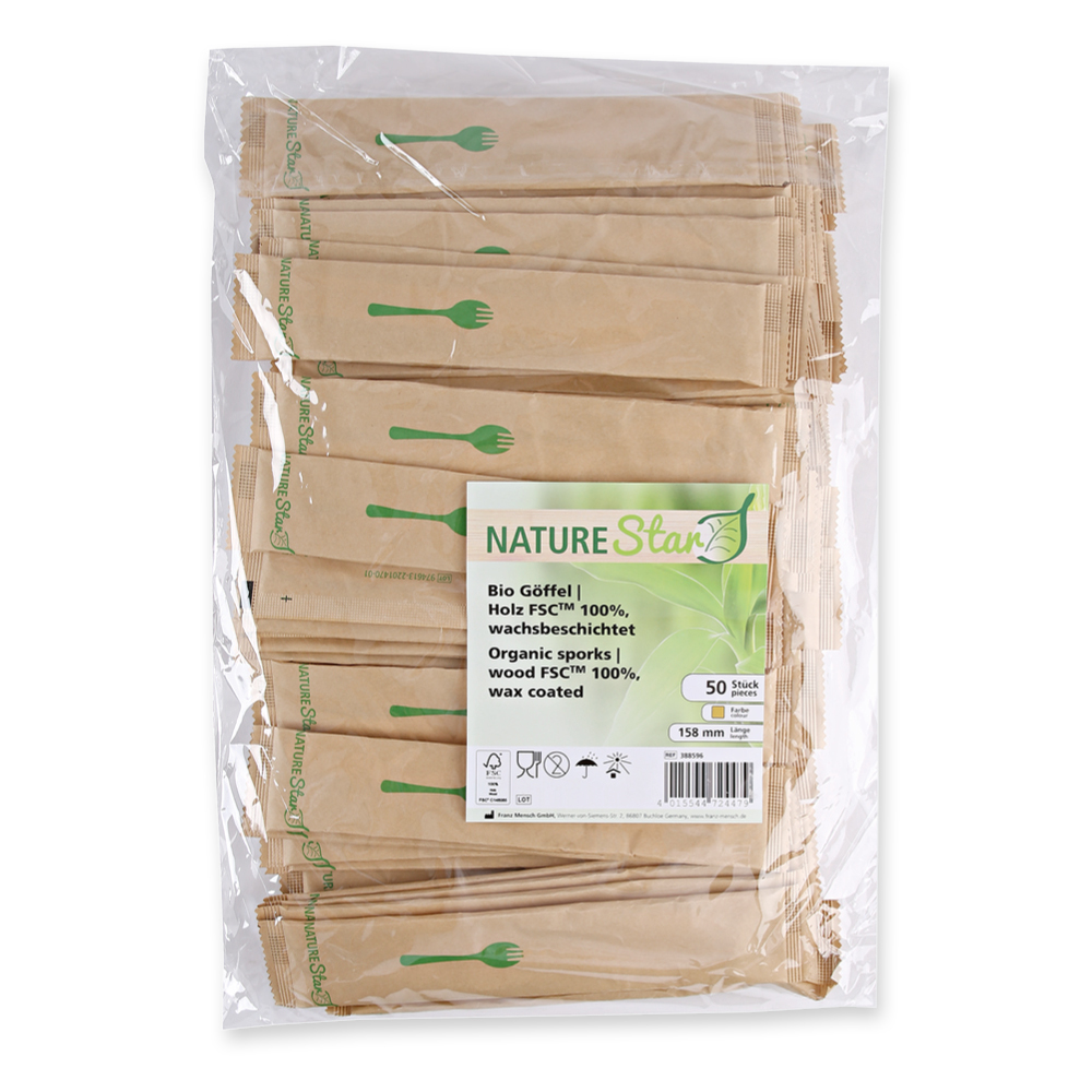 Bio Göffel aus Holz FSC® 100%, wachsbeschichtet mit Verpackung