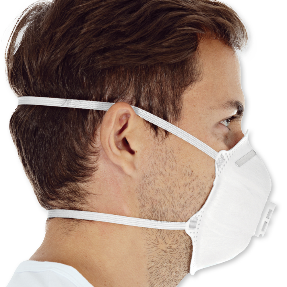 Respirators FFP2 NR with valve cup-shaped made of PP in the side view