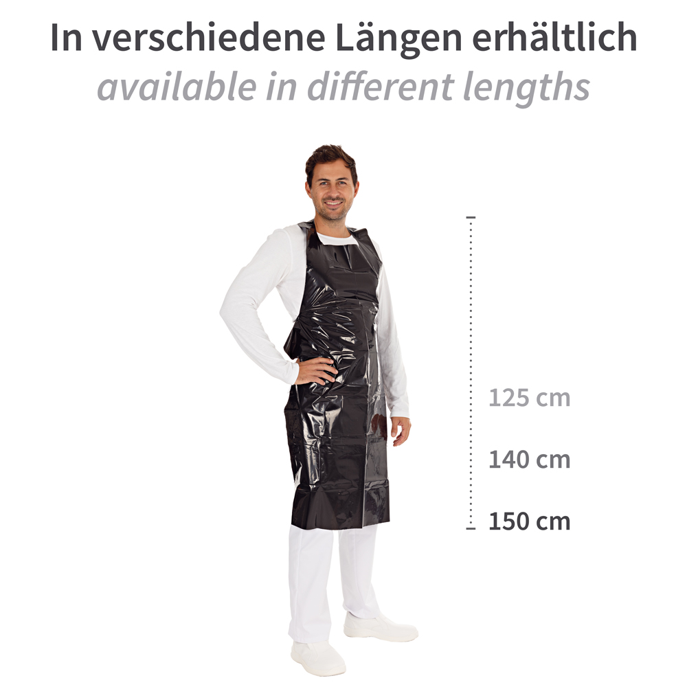 Disposable aprons approx. 60 my made of LDPE in different lengths in black