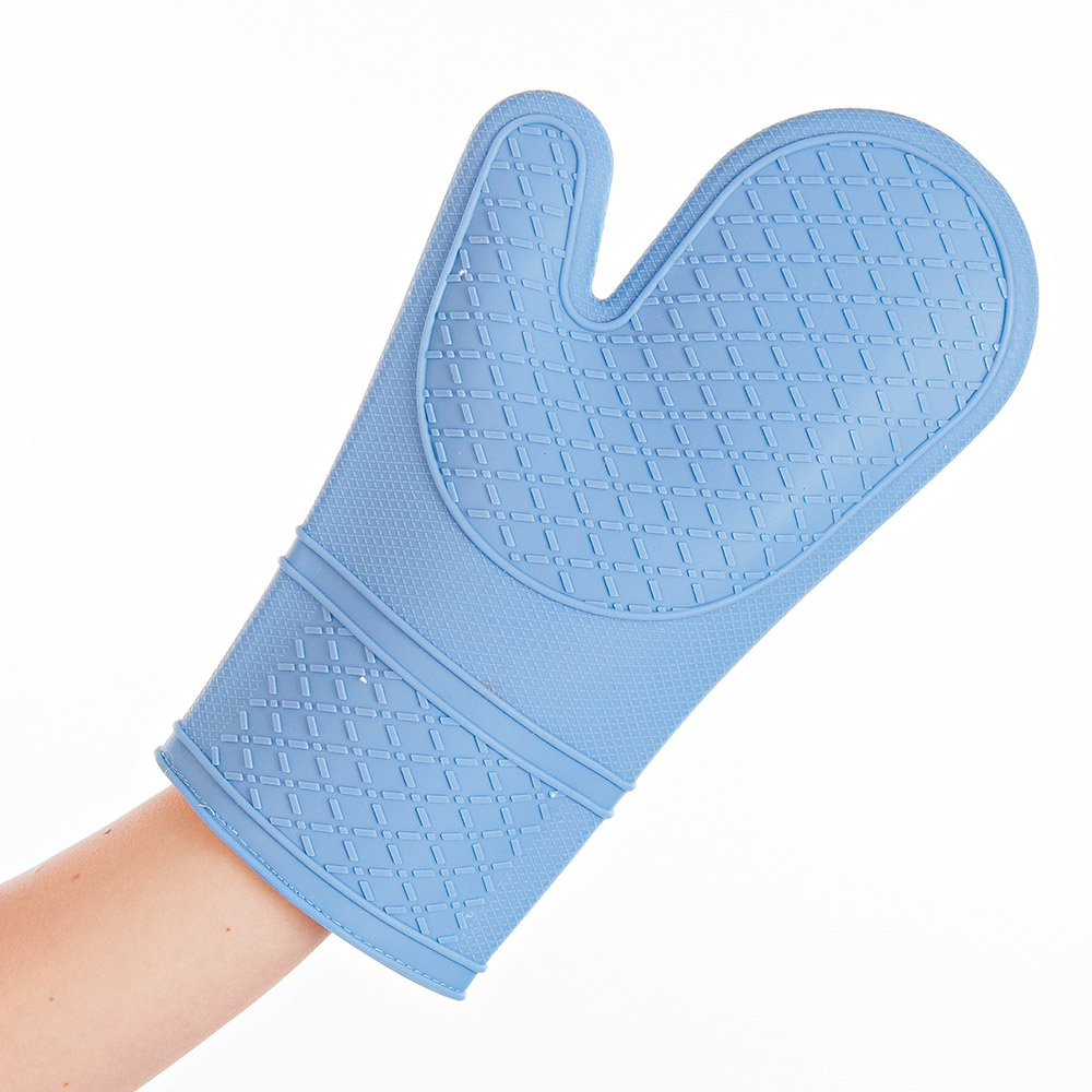 Ofenhandschuhe Heattec aus Silikon in hellblau mit 30cm Länge