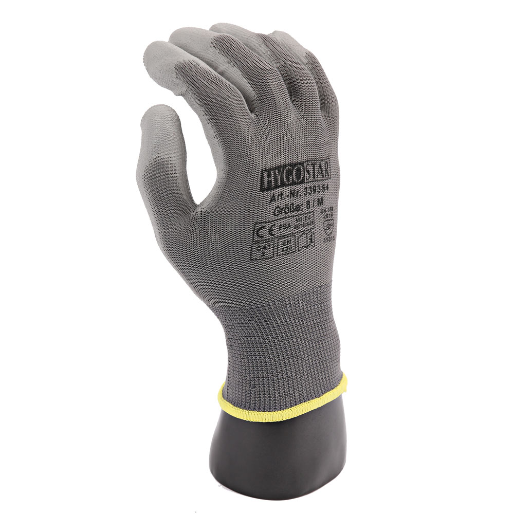 Fine knit gloves Black Ace with PU coating in grey 