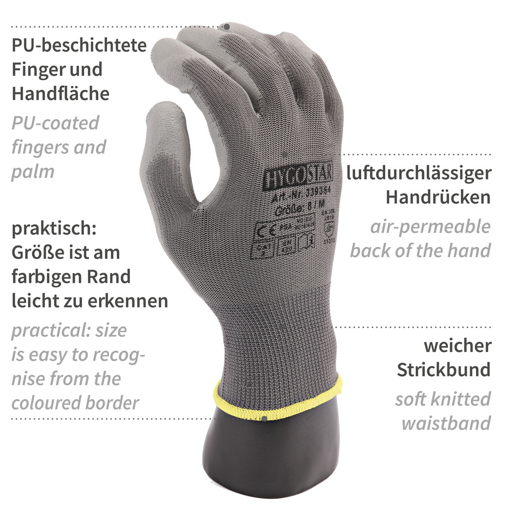 Fine knit gloves Black Ace with PU coating Features 