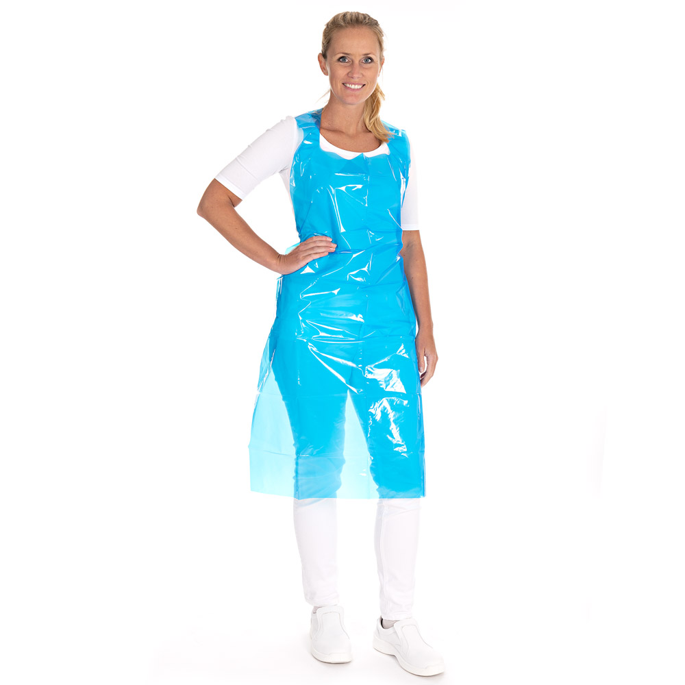 Disposable aprons approx. 50 my made of LDPE in blue in the oblique view