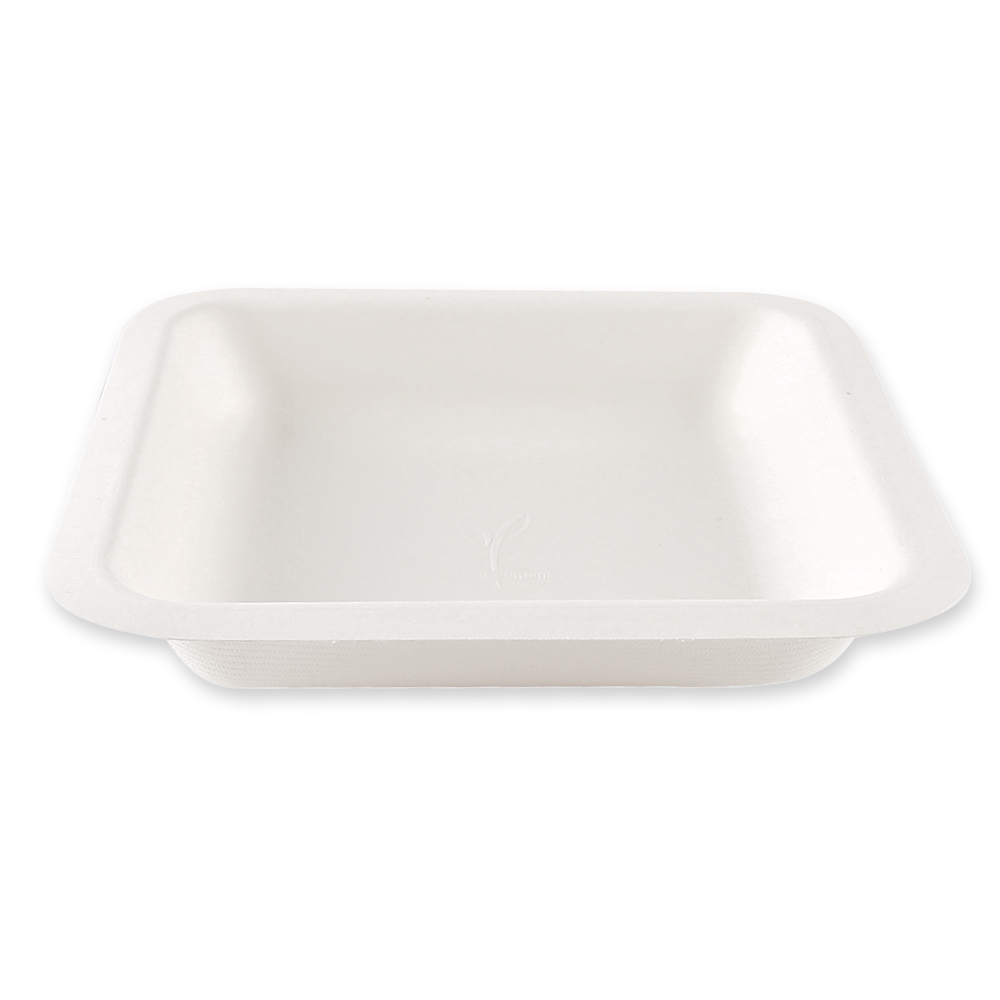 Organic trays Eleganza, square made from bagasse in front view