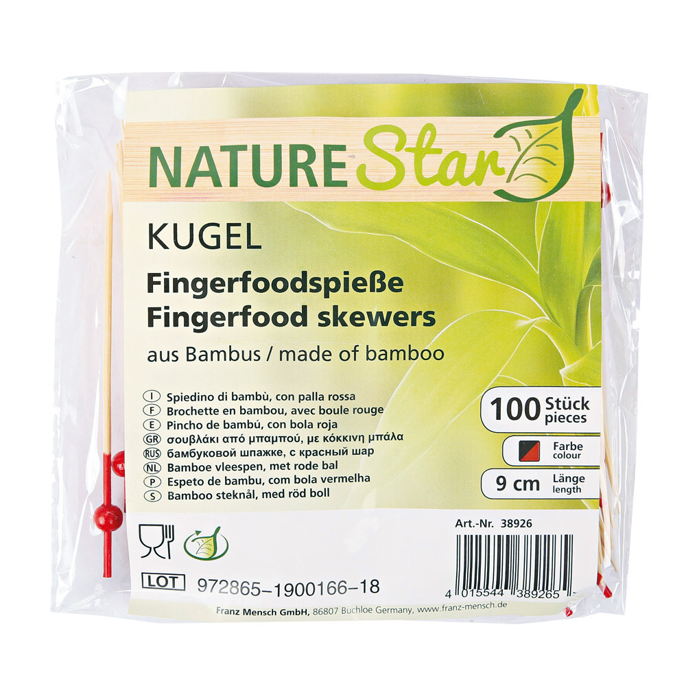 Fingerfood skewers "Kugel" made of Bamboo in red in the package with 100 pieces