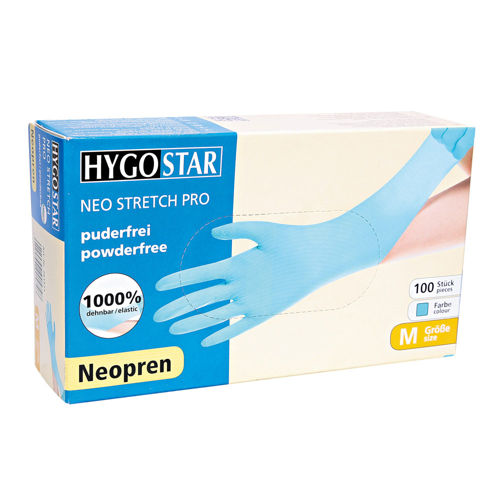Neoprene gloves Neo Stretch Pro, powder-free in turquoise in the dispenser box
