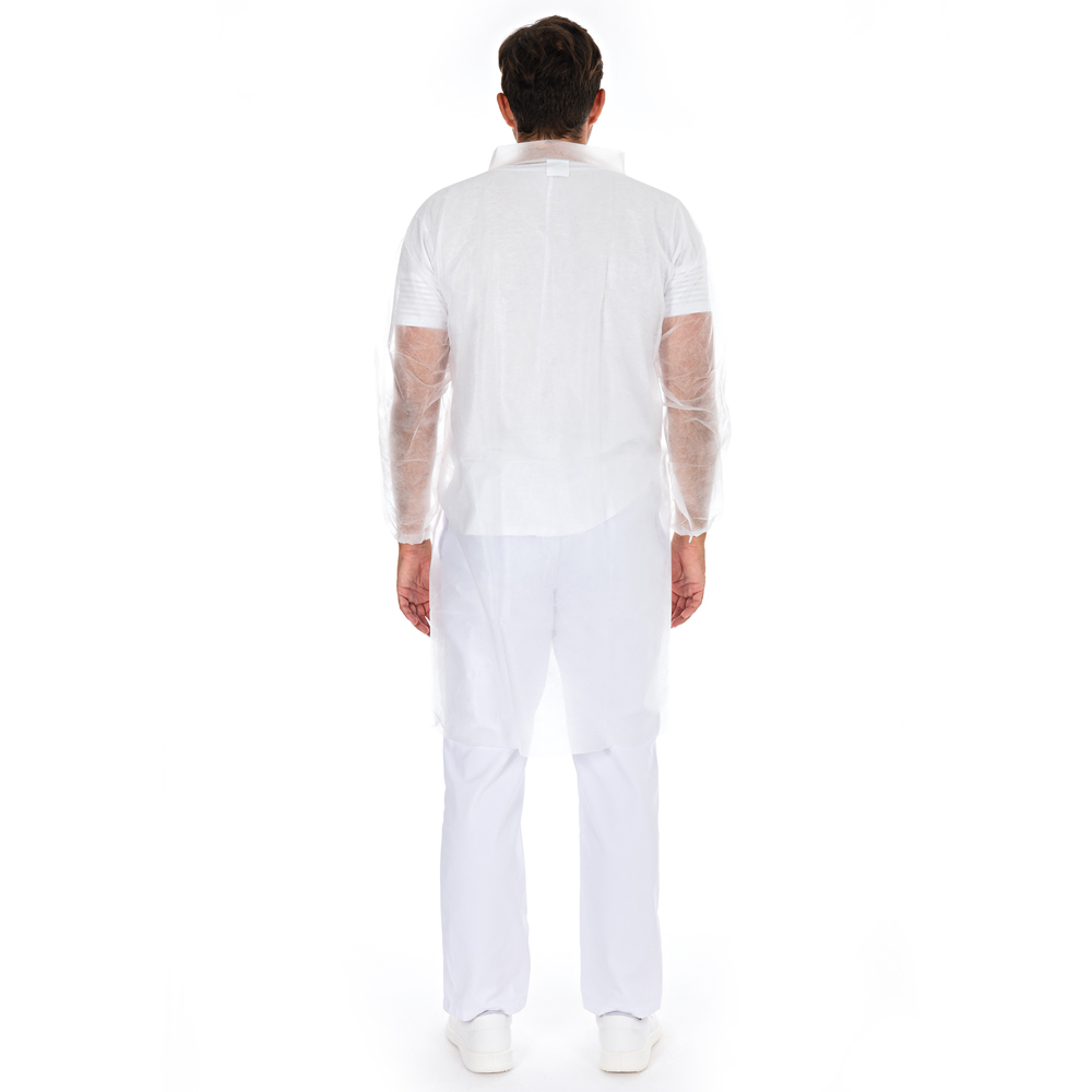 Visitor gowns Light with push buttons made of PP in economy pack in white in the back view